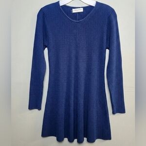Vintage 90s Louis London Compagnon Blue Ribbed Knit Cotton Mini Dress Tunic S/M